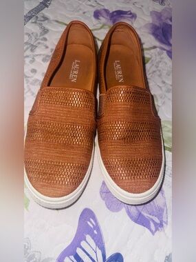 Lauren Ralph Lauren Woven Slip-On Sneakers - Tan/Cognac